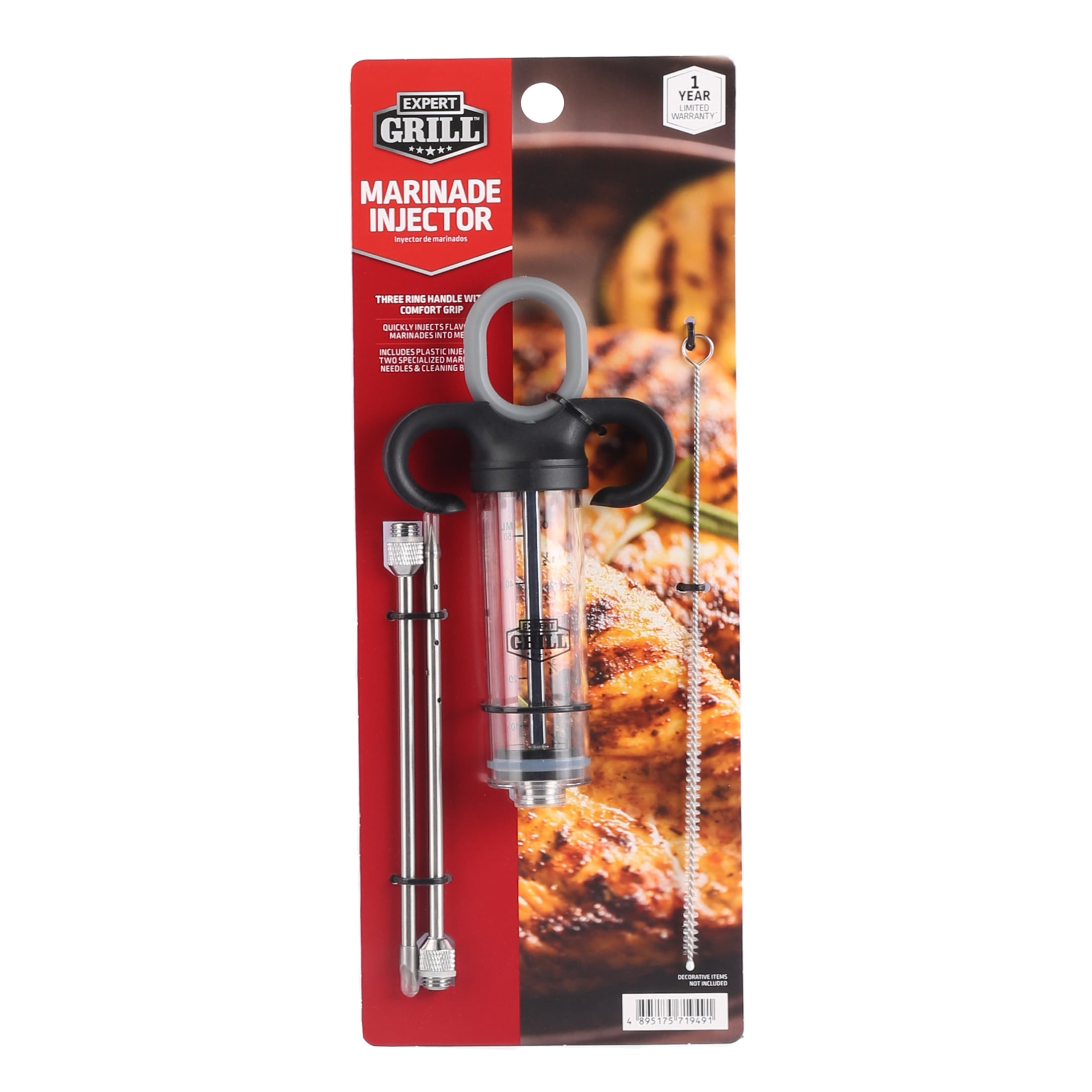 Expert Grill Stainless Steel Marinade Injector Set, Includes Needles & Cleaning Brush, 3 Pieces
