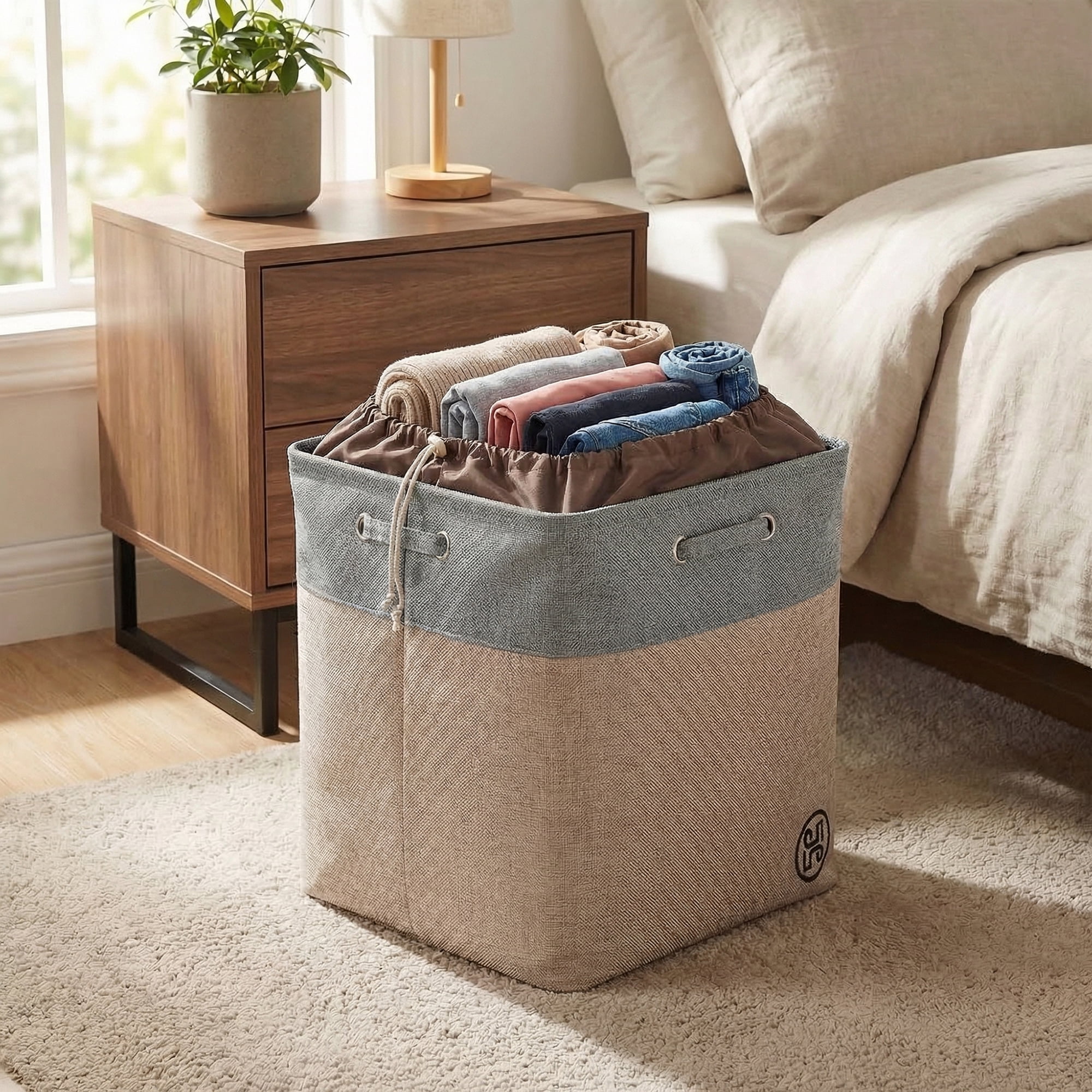 Unique Bargains Fabric Storage Bin with Handles Grey 19.7*15.7*19.7in