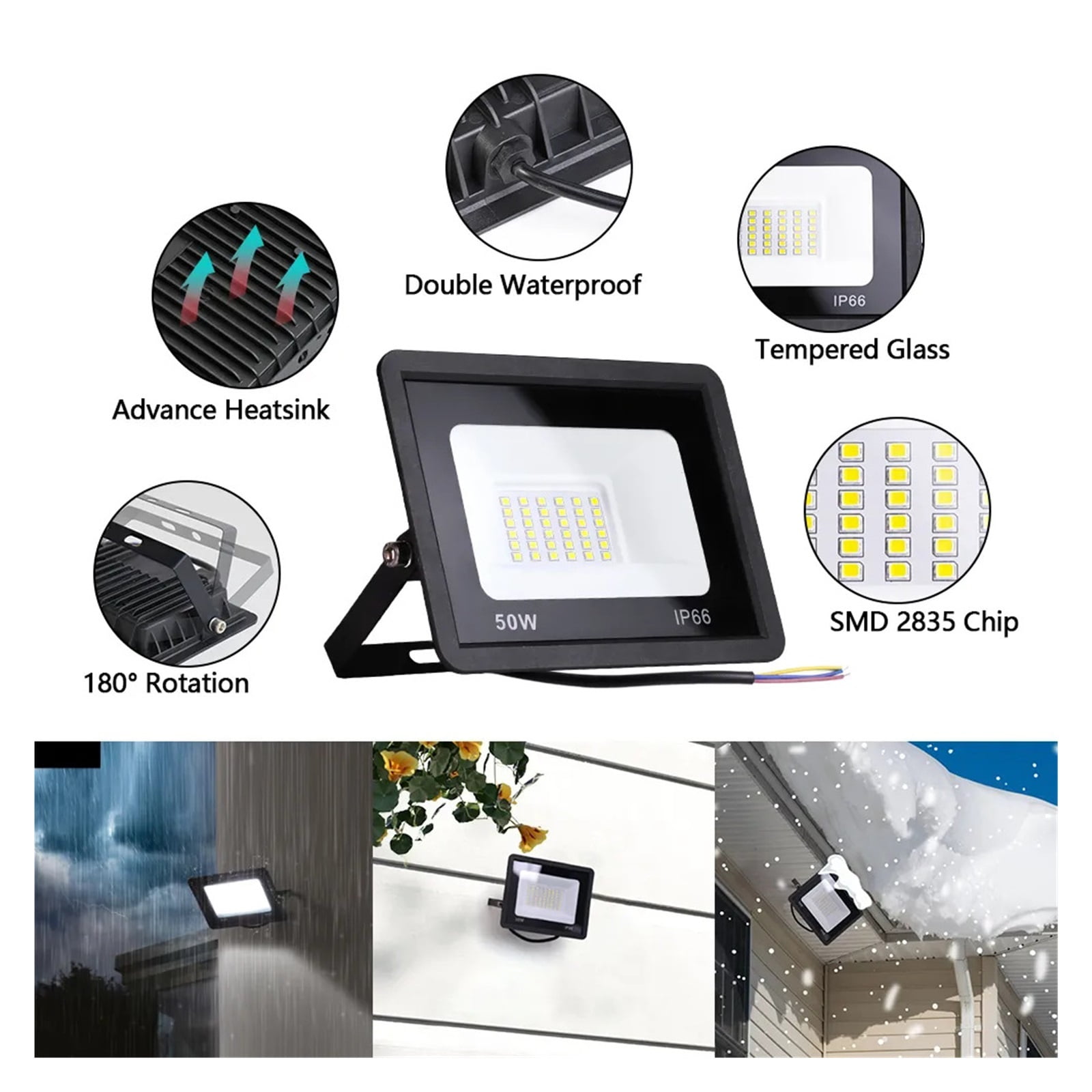 LED Flood Light Outdoor Lighting 100W FLoodlight IP66 Waterproof Wall Lamp Spotlight Garden Projector ,Multifunctional Lighting