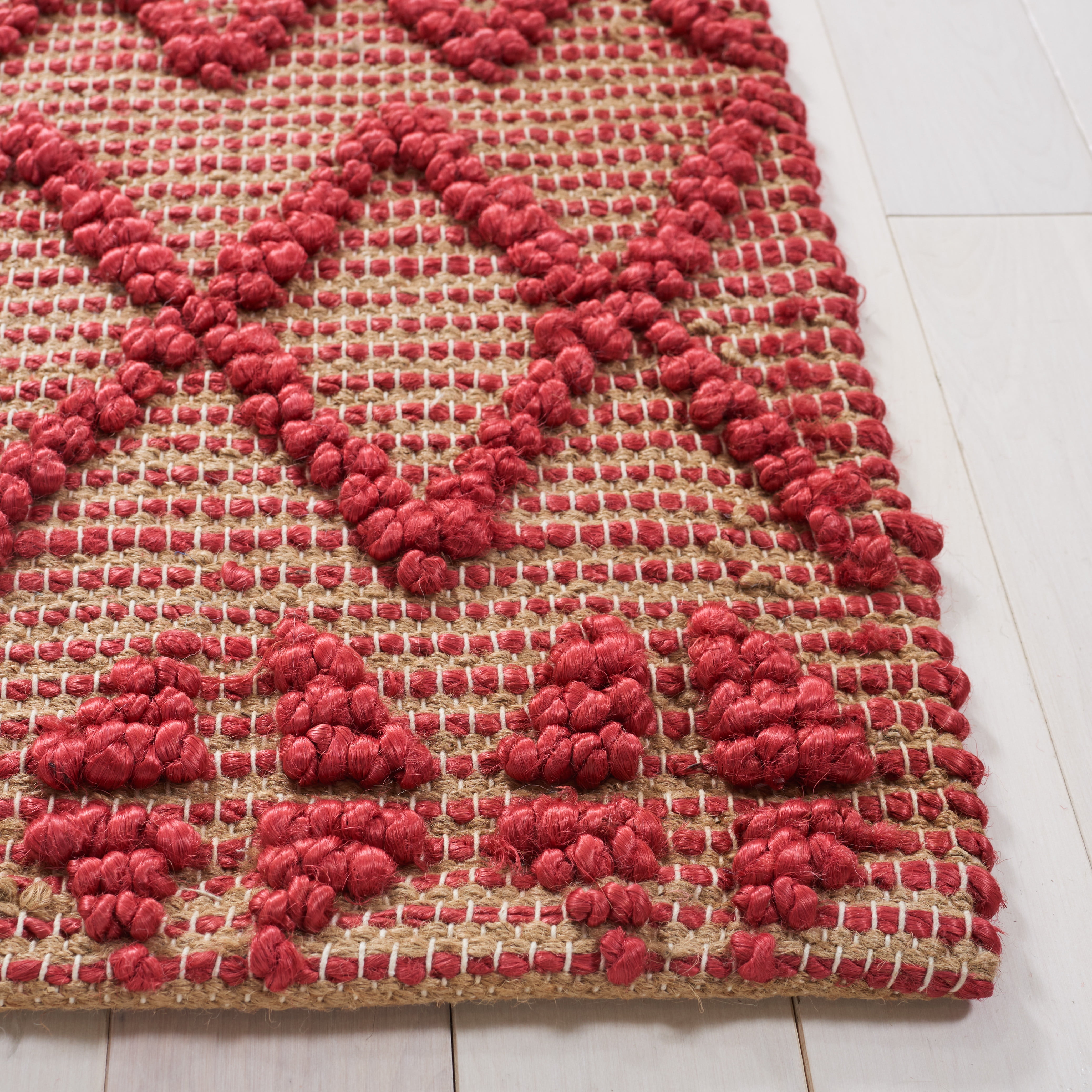 SAFAVIEH Natural Fiber Alfred Geometric Area Rug, Red/Natural, 6' x 6' Square
