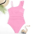 thumbnail image 5 of SSCMYXG Girls Ruched 1 Piece Bathing Suit, Single Shoulder Ruffle Swimsuit, Kids Swimwear for 8-16Y Summer Vacation Red 9-10 Years, 5 of 6