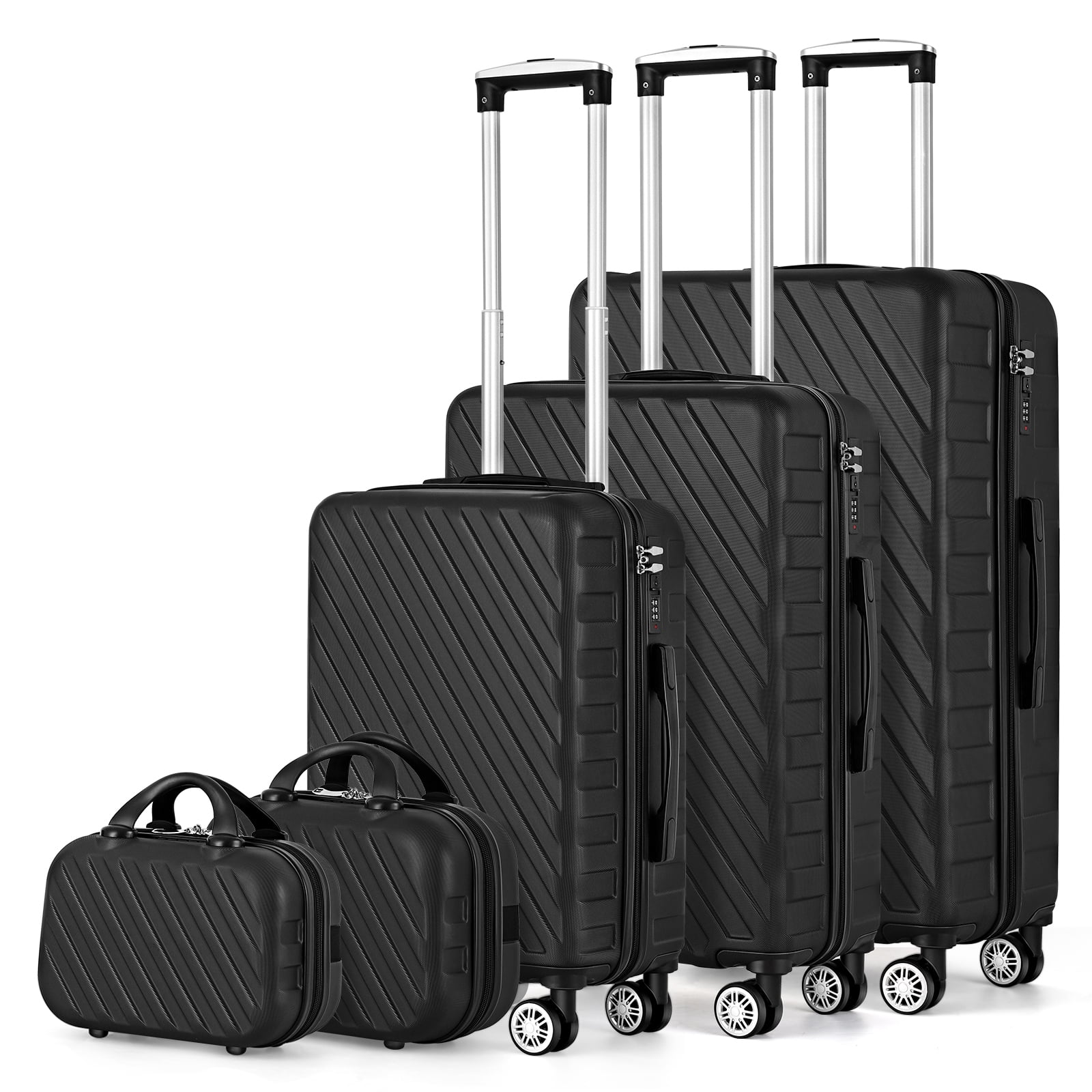 Hikolayae Rancho Elite Collection Hardside Spinner Luggage Sets in Silver, 5 Piece - TSA Lock