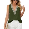 thumbnail image 1 of Camisa de gasa sin mangas para mujer, cuello en V profundo, ajuste holgado, informal, con ribete de encaje, camiseta sin mangas de moda, 1 of 6