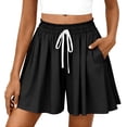 thumbnail image 2 of Womens Flowy High Waisted Shorts Loose Fit Drawstring Casual Summer Shorts with Side Pockets Black XL, 2 of 4