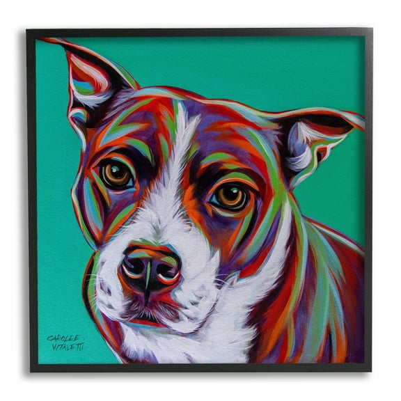 Stupell Industries Cute Dog Looking Portrait Bold Green Pop Style Background Paintings Black Framed Art Print Wall Art, 24x24, by Carolee Vitaletti
