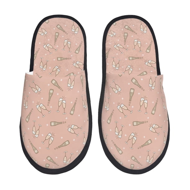 Fotbe New Year'S Eve Party Pantuflas Peludas para Mujer con Estampado, Zapatillas de Peluche, Zapatos de Invierno para Casa, Uso Interior y Exterior-Medium