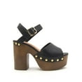 thumbnail image 2 of EIGHT EIGHTEEN Women's HOT Adorable Black Chunky Platform Clog Rhinestone Sling Back Stud Open Toe Ankle Strap Faux Wood Heels, 2 of 4