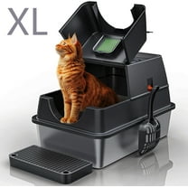 Stainless Steel Litter Box with Lid, 135° Flip-Top Extra Large Cat Litter Pan, Enclosed Metal Litter Box with Litter Scoop & Filter Pedal, Anti-Leakage, Odor Free, Front & Top Dual Entry