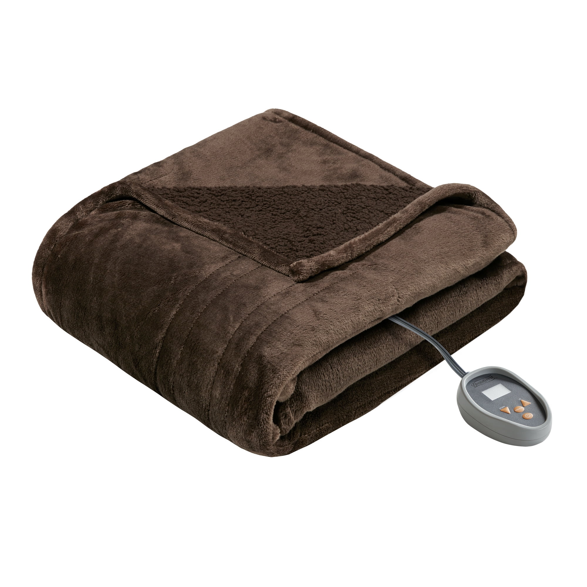 Beautyrest Heated Microlight to Berber Solid Blanket, Full, Chocolate