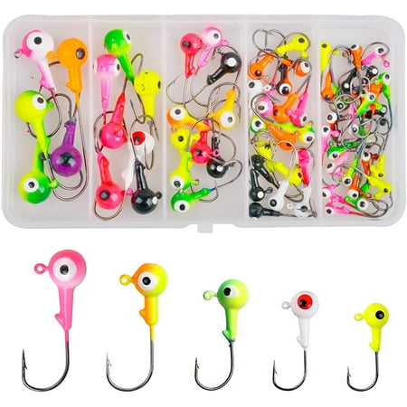 Fishing Jig Heads Hook Fishing Hooks Kit Round Head Jigs Fishing Jig Hooks for Soft Worm Bait Lures Freshwater Saltwater Fishing Tackle Box