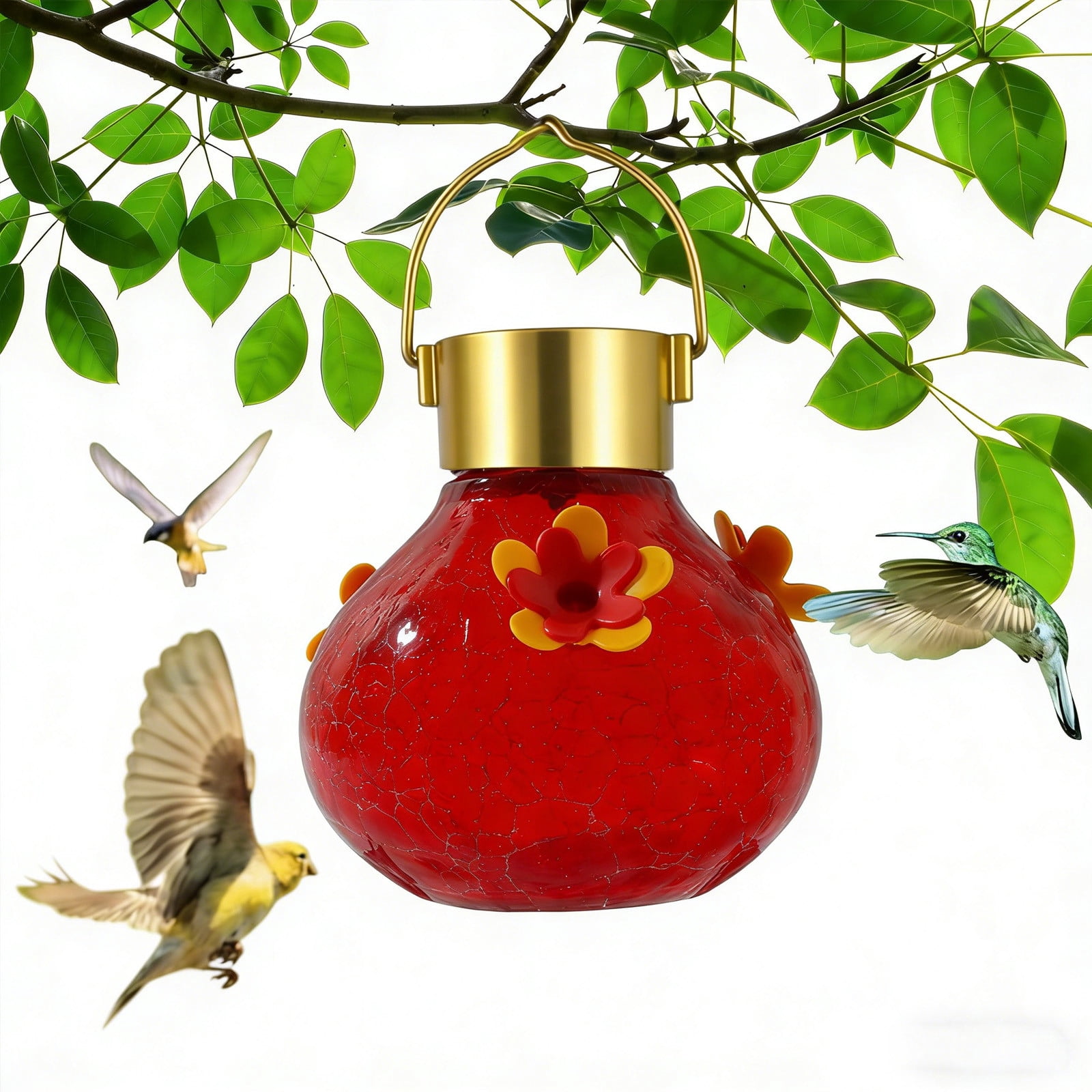 Ke1Clo Solar Hummingbird Feeder, Automatic Glass Decoration with Multicolor Lights, Outdoor Garden Bird Feeder Attracts Hummingbirds at Night for Courtyard Decor