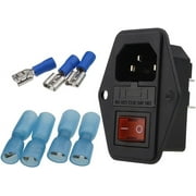 URBEST Male Power Socket 10A 250V Inlet Module Plug 5A Fuse Switch with 7Pcs Female 16-14 AWG Wiring Spade Crimp Terminals