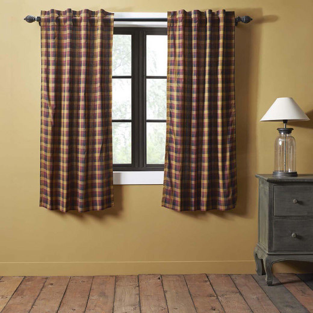 VHC Brands Primitive Red Plaid Curtain Panels – 63x36, Rod Pocket, Heritage