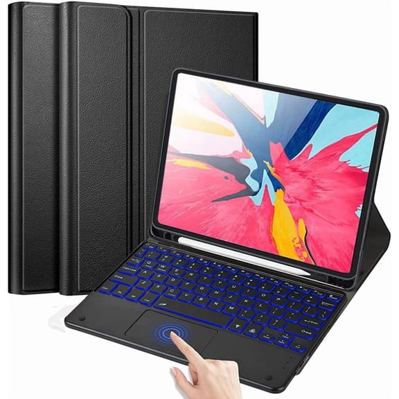 Magnetic Detachable 7-Color Backlit Keyboard Case with Multi-Touch Trackpad & Pencil Slot for iPad Pro 12.9" 1st/2nd Gen 2015/2017, Black