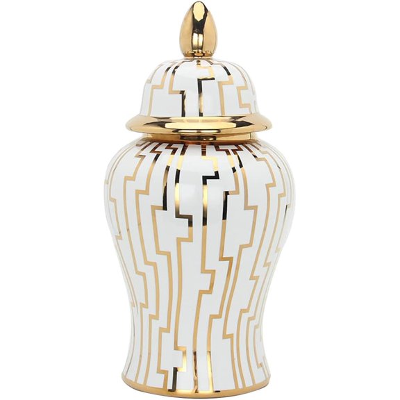 ZHOUXIAO Luxury Gold Ginger Jar Vase with Lid,Ceramic Ginger Vase, Decorative Porcelain Flowerpot Jars Temple Jar with Lids,Flower Vases Decor for Storage Tank Desk Party Flo M