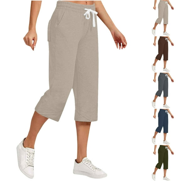 Cropped Pants for Women, Women's Drawstring Large Color Casual Versatile Loose Cropped Pants