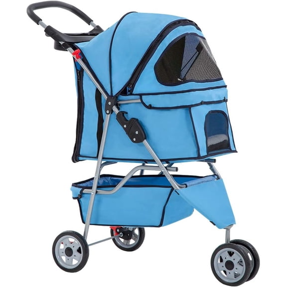 BestPet New Blue Pet Stroller Cat Dog Cage 3 Wheels Stroller Travel Folding Carrier T13