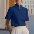 thumbnail image 3 of TGSLY Stand Collar Tops for Women Lightweight Soft Split V Neck Short Sleeve Shirts Dressy Casual Solid Color Business Blouses M, 3 of 8