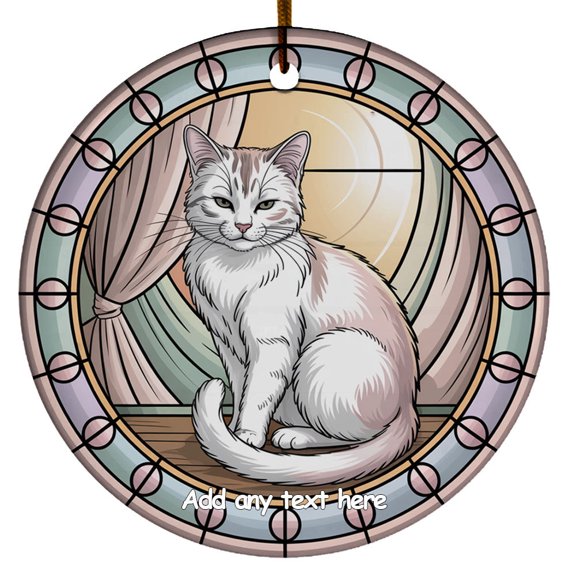 White Cat Ceramic Ornament – Custom Text Ornament for Boy or Girl Who Loves White Cat, Christmas 2025 Keepsake, Best Gifts for Pet Lovers