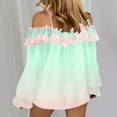 thumbnail image 4 of TKLPEHG Womens Dressy Tops Gradient Ruffle Off Shoulder Tops Casual Lantern Long Sleeve Trendy Blouses (Light Blue,M), 4 of 7