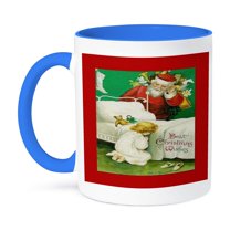 3dRose, Vintage Child Praying With Santa, 15oz Two-Tone Blue Mug