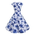 thumbnail image 4 of Market In The Box Women's 50s Vintage Dress Cap Sleeve Rockabilly Swing Dress Floral Polka Dot Cocktail Dress With Belt, 4 of 7