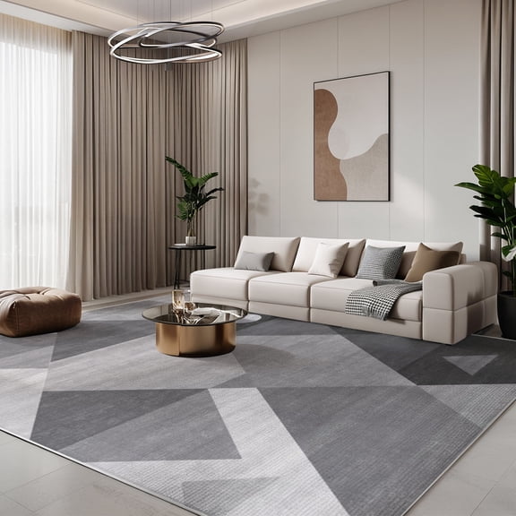 8'x10' Area Rugs for Living Room Geometric Style Modern Rug Soft Low Pile Non Slip Carpet Machine Washable Indoor Rug for Bedroom Dining Room Office, Gray
