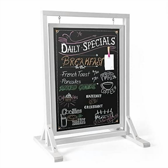 Ilyapa Rustic Double Sided Swinging Chalkboard Sidewalk Sign 30 x 40 Inches - White Magnetic A Frame Alternative Menu Message Board, for Restaurant