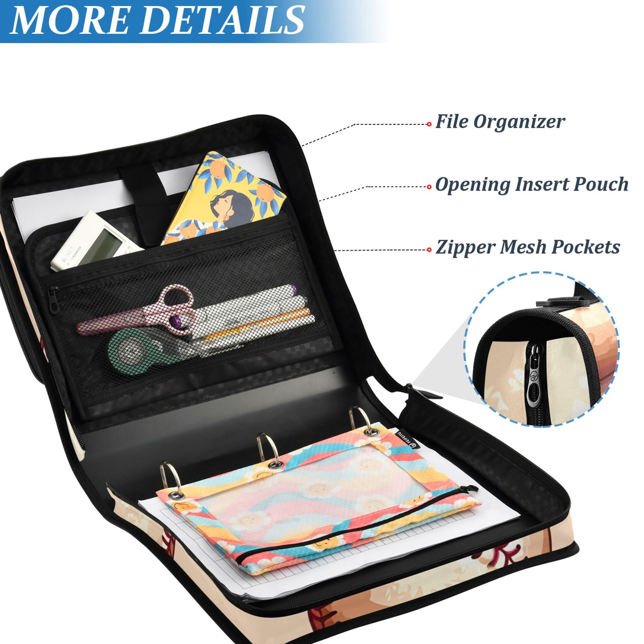 ALAZA Zipper Binder Retro Baseballs 3 Ring Trapper Keeper File Folder Organizer Bag