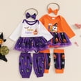 thumbnail image 2 of Newborn Baby Girls My First Halloween Outfits Pumpkin Ghost Romper Tutu Dress and Cute Headband Leg Warmer Set, 2 of 8