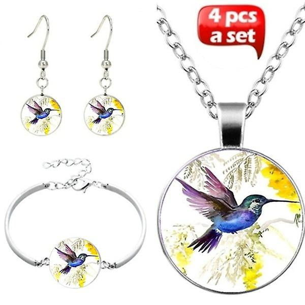 Collar y aretes de cabujón de cristal de colibrí de joyería de moda