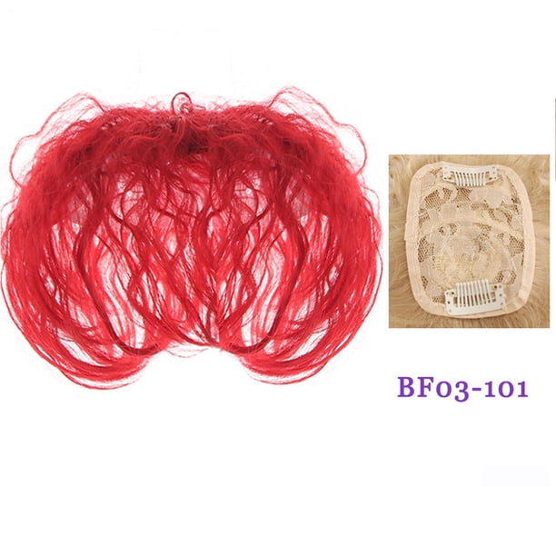 Xiao Hua Postizo de cabello humano corto y rizado de área pequeña, postizo de clip, postizo de reemplazo de cabello, postizos tejidos para mujeres, color rojo