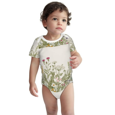 

Haiem Herbs and Wildflowers Printed Unisex-Baby Short Sleeve Onesies Bodysuits Unisex Babies Snap-Up Rompers-18 Months