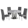 thumbnail image 1 of 6pc. White Marble Dining Set with Lazy Susan and Silver Stainless Steel, 1 of 4