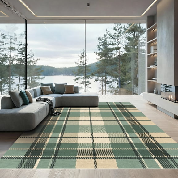 ODIKA 4'x6' Machine Washable Non-Slip Area Rug, Rustic Green High Traffic Rug, Green, 1292052