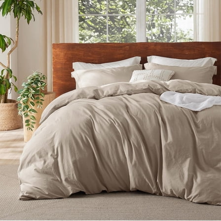 100% Washed Cotton Duvet Cover Queen Size - Frosted Almond Minimalist Cotton Duvet Cover Linen Like for All Seasons - GentleSoft™ Plain Simple Bedding, Frosted Almond, Queen, 90"x90"