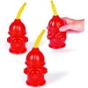 Fun Express Straw Fire Hydrant Cups with Lids - (Pack of 8) Reusable 9 oz, Red Plastic Fire Truck Party Supplies Cups and Firefighter Birthday Party Favors for Kids