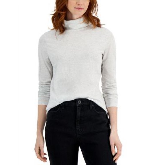 MSRP $30 Style & Co Women Cotton Heathered Turtleneck Top Gray Size XS