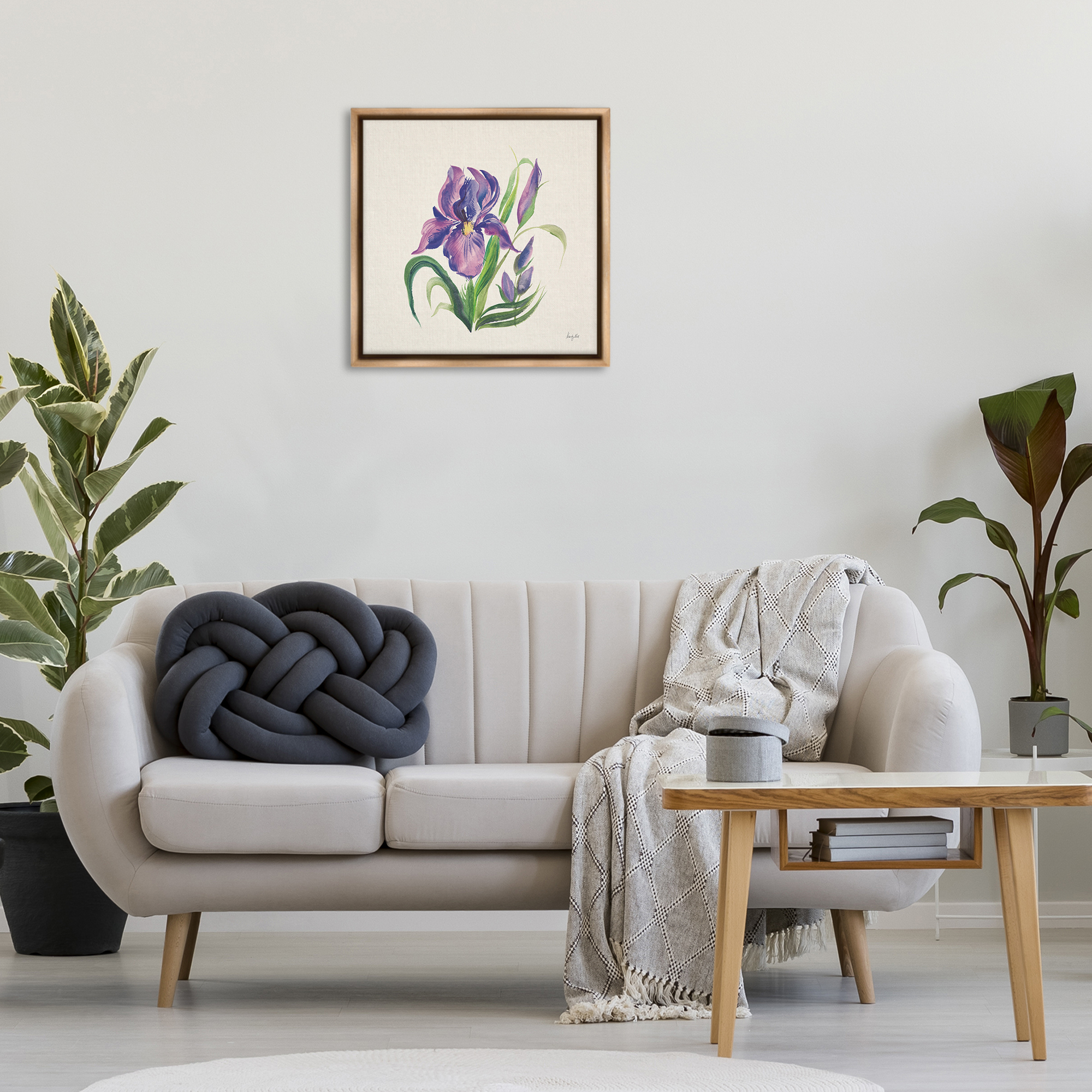 Stupell Industries Purple Iris Flower Botanical & Floral Painting Brown Floater Framed Art Print Wall Art, 25 x 25