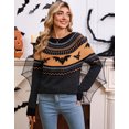 thumbnail image 3 of Cogild Women's Halloween Fair Isle Sweater - Vintage Bat Pattern Brown Knit Pullover, Cozy Fall & Spooky Season Outfit, 3 of 8