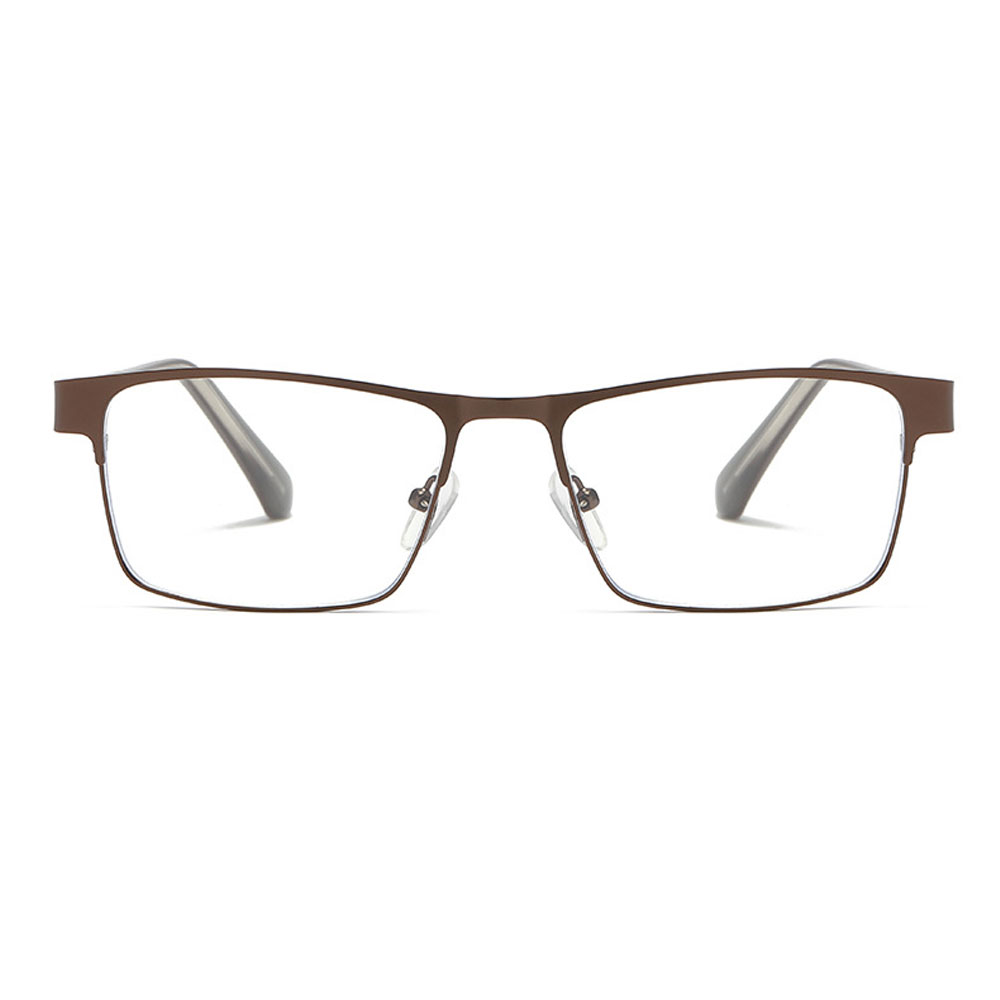 3 Pairs of Mens Blue Light Blocking Classic Reading Glasses 1.5 Rectangle Metal Brown Rimmed Spring Hinges Readers +1.5