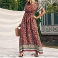 thumbnail image 4 of Fridja Femmes V-Cou Casual Rétro Imprimé à Manches Courtes Robe Ample, 4 of 8