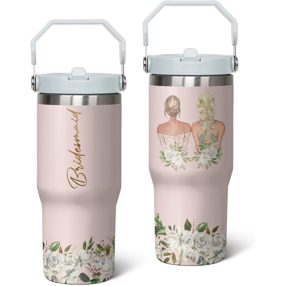 30 Oz Tumbler with Handle and Straw, Double Wall Coffee Travel Mug Spill Proof Leak Proof, Reusable Insulated Water Bottle 30 Oz, Stainless Steel Cup with Handle and Straw Gifts for Women