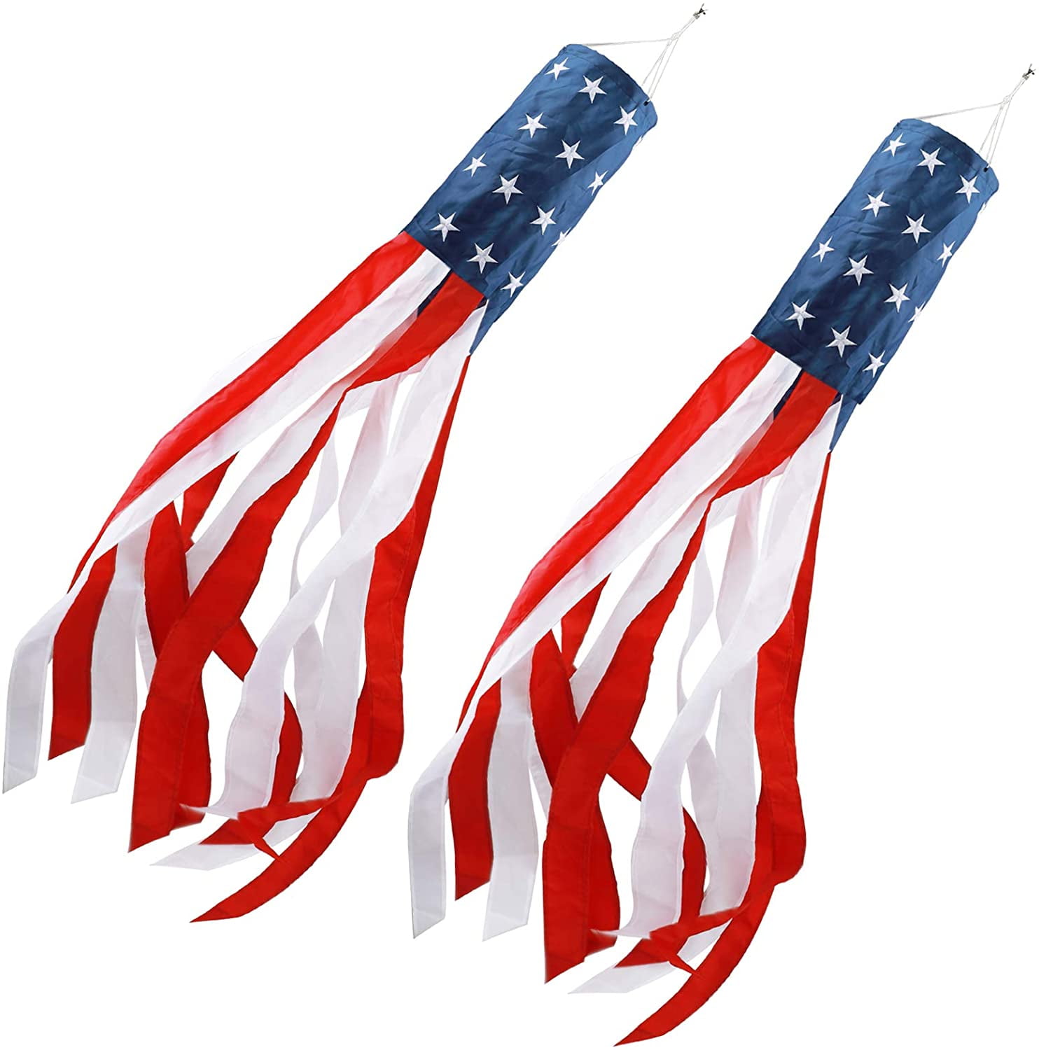 40 Inch American Flag Windsock Set of 2 Outdoor Hanging 4th of July Decor 