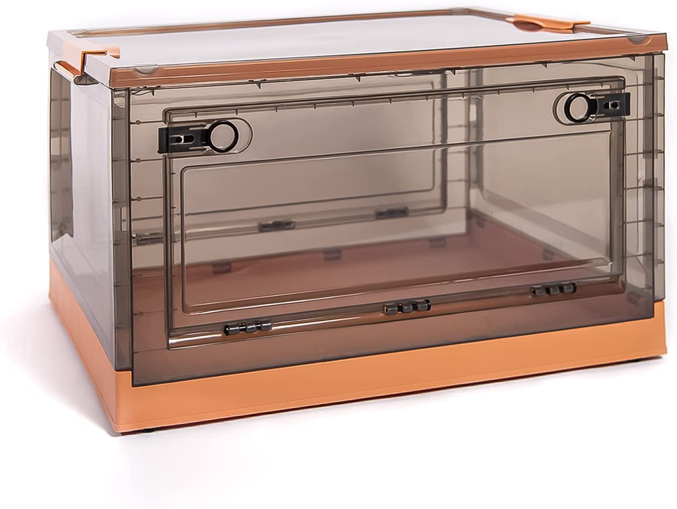 Large Orange Transparent Collapsible Stackable Storage Box with Wheels
