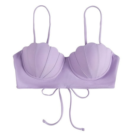 Siilsaa Push Up Bikini Women Halter Bikini Top Only Retro Swimsuit Top Push Up Bathing Suit Top No Bottom Purple S