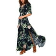 thumbnail image 1 of Sedceaty Female Bohemian Dress, Summer Flower Print V-Neck Short/ Half Sleeve One-Piece for Ladies, S/M/L/XL/XXL, 1 of 3