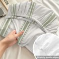 thumbnail image 4 of Twin XL Size Fitted Sheet Set - Sage Green Striped 2 Piece Bedding Sets 16" Deep Pocket Fitted Sheet with 1 Pillowcases, Rustic Green Stripe Modern Art Beige Brushed Microfiber Hotel Bed Sheets, 4 of 9