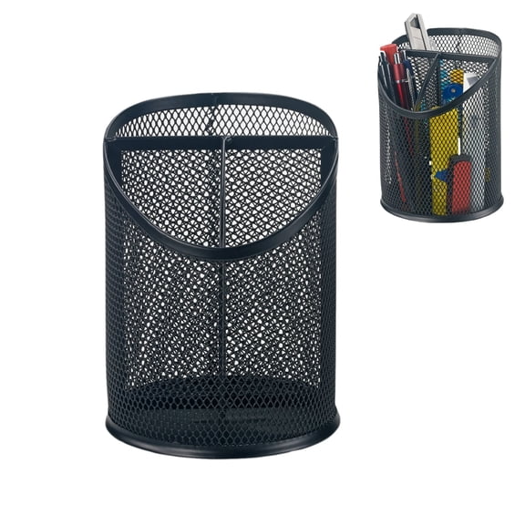 Pro Space Round Mesh Pencil Holder Desk Office Supplies Organizer 3 Compartments,Black