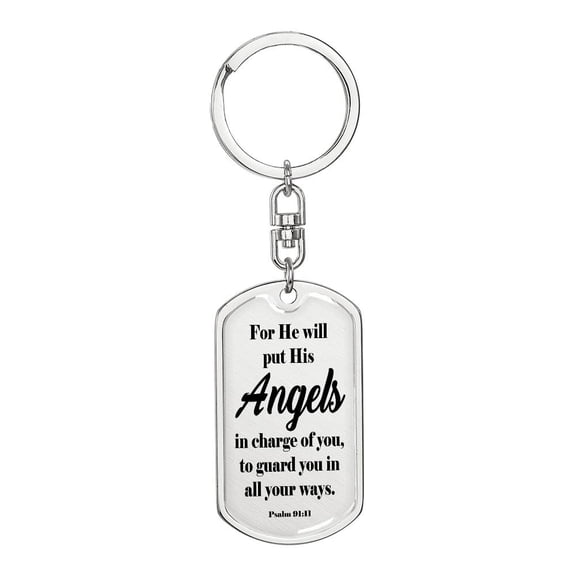 Angels Protect Psalm 91:11 Swivel Keychain Stainless Steel or 18k Gold Dog Tag